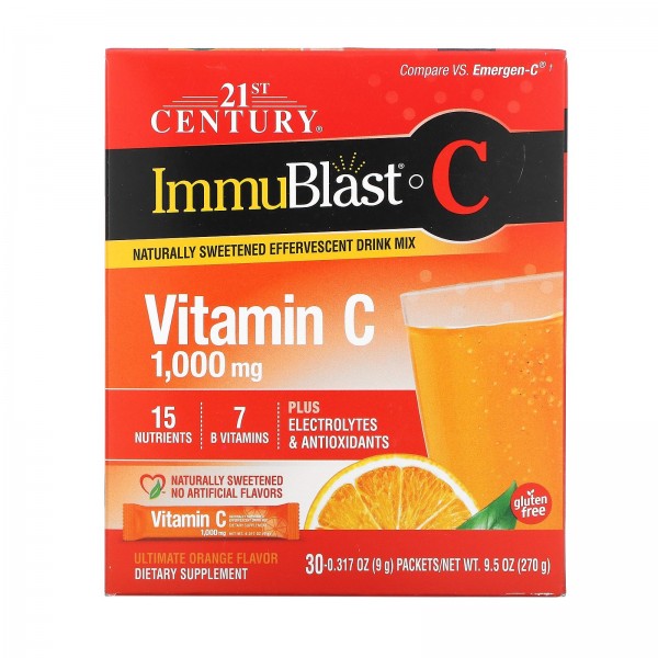 21st Century ImmuBlast-C шипучий напиток Апельсин 1000 мг 30 пакетиков по 9 г