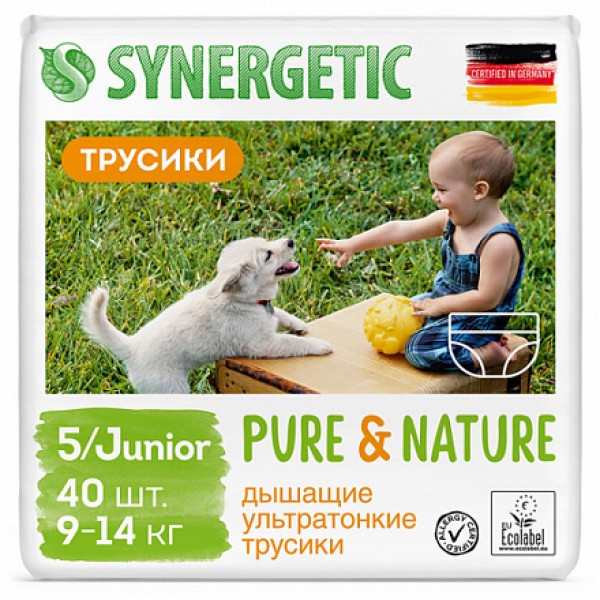 Synergetic Подгузники-трусики детские 'Pure&Nature' дышащие размер 5/junior 9-14 кг 40 шт