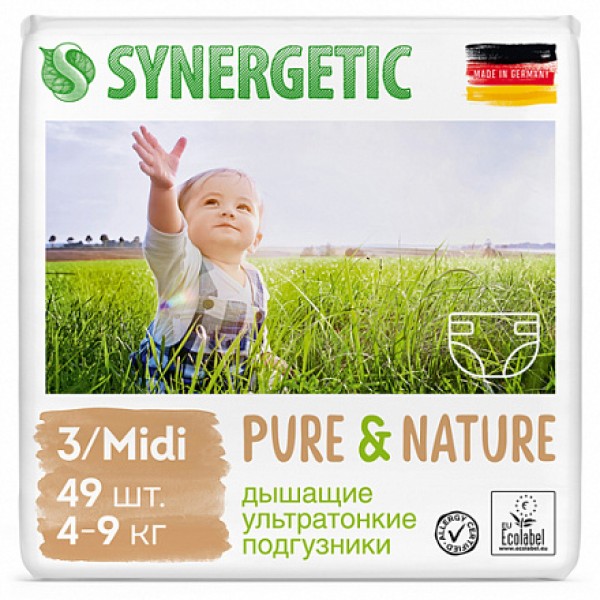 Synergetic Подгузники детские 'Pure&Nature' дышащие размер 3/midi 4-9 кг 49 шт