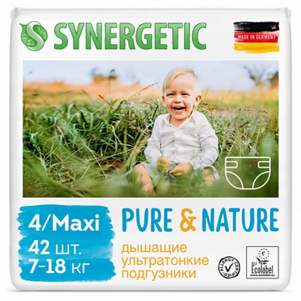 Synergetic Подгузники детские 'Pure&Nature' дышащие размер 4/maxi 7-18 кг 42 шт