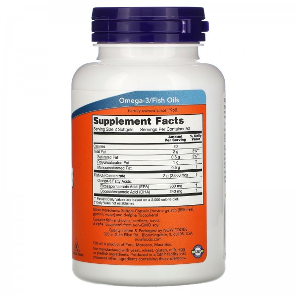 Now Foods Омега-3 EPA/DHA 180/120 мг 100 капсул