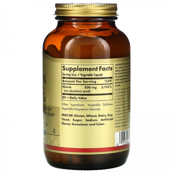 Solgar Витамин B3 500 мг ниацин 250 растительных капсул