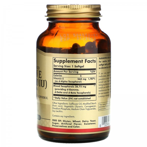 Solgar Витамин E 268 мг (400 МЕ) Mixed tocopherol 100 мягких вегетарианских капсул