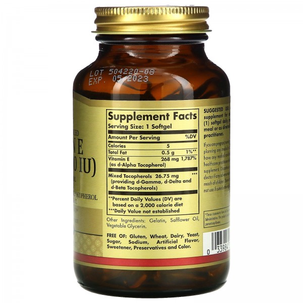 Solgar Витамин E 268 мг 400 МЕ d-Alpha tocopherol plus mixed tocopherol 100 капсул