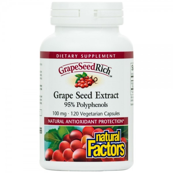 Natural Factors GrapeSeedRich экстракт виноградных косточек 100 мг 90 вегетарианских капсул