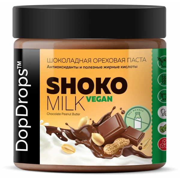 DopDrops Паста ореховая 'Shoko Milk Vegan Peanut Butter' 500 г