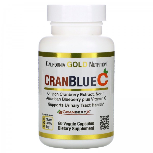 California Gold Nutrition CranBlueC Клюква и голубика с витамином C 60 растительных капсул