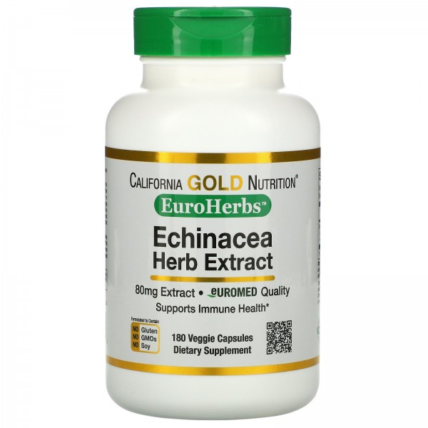 California Gold Nutrition EuroHerbs Экстракт эхинацеи 80 мг 180 вегетарианских капсул