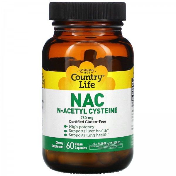 Country Life NAC N-ацетил цистеин 750 мг 60 вегетарианских капсул