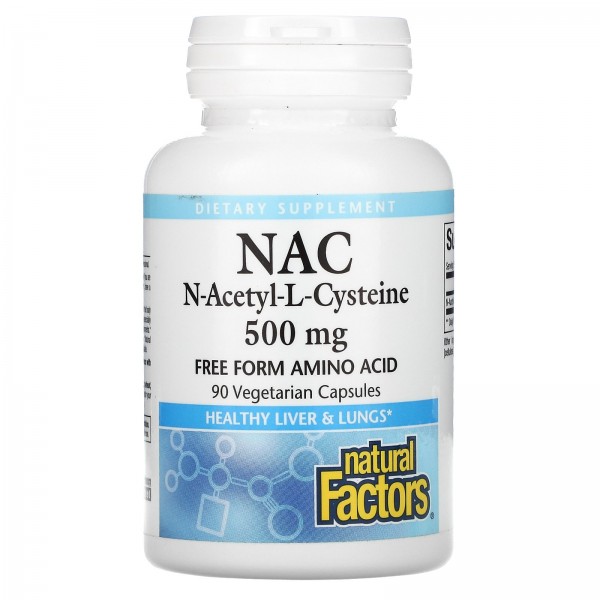 Natural Factors NAC N-ацетил L-цистеин 500 мг 90 вегетарианских капсул