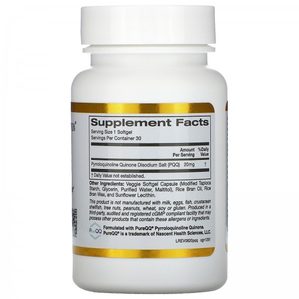 California Gold Nutrition Пирролохинолинхинон 20 мг 30 растительных капсул