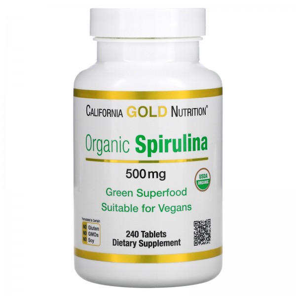 California Gold Nutrition Органическая спирулина сертификат USDA Organic 500 мг 240 таблеток