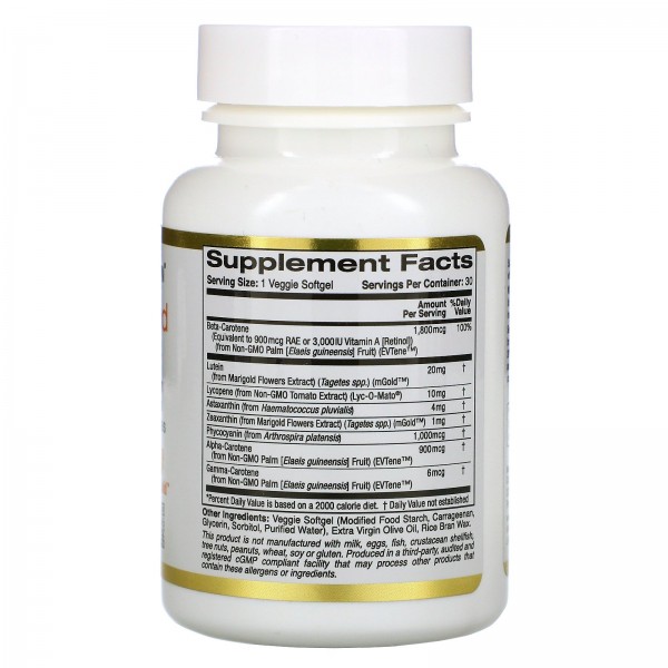 California Gold Nutrition AstaCarotenoid Комплекс с лютеином, ликопином и астаксантином 30 растительных мягких таблеток