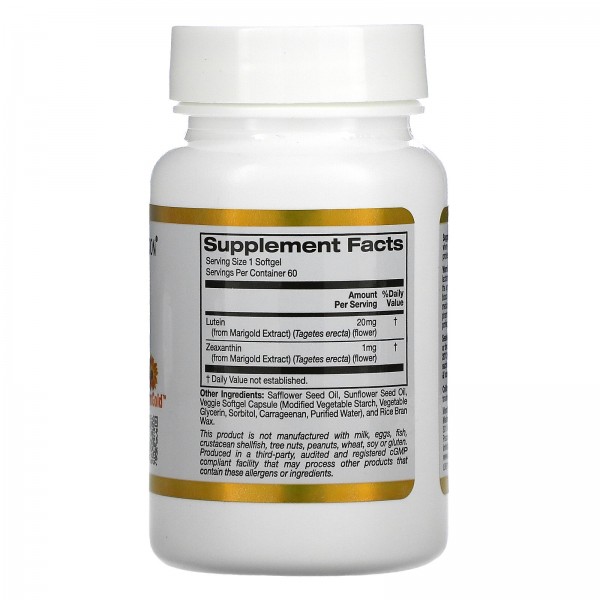 California Gold Nutrition Лютеин с зеаксантином 20 мг 60 растительных капсул