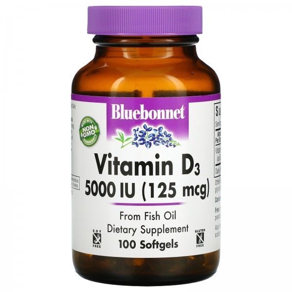 Bluebonnet Nutrition Витамин D3 5000 МЕ 100 софтгель