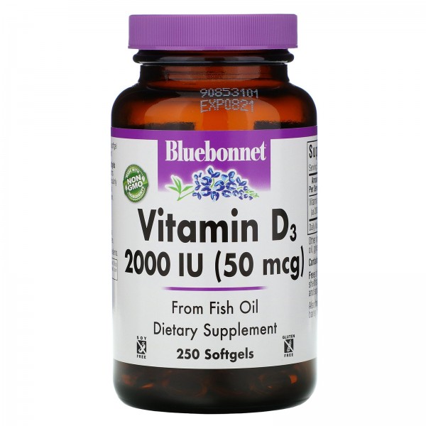 Bluebonnet Nutrition Витамин D3 2000 МЕ 250 желати...