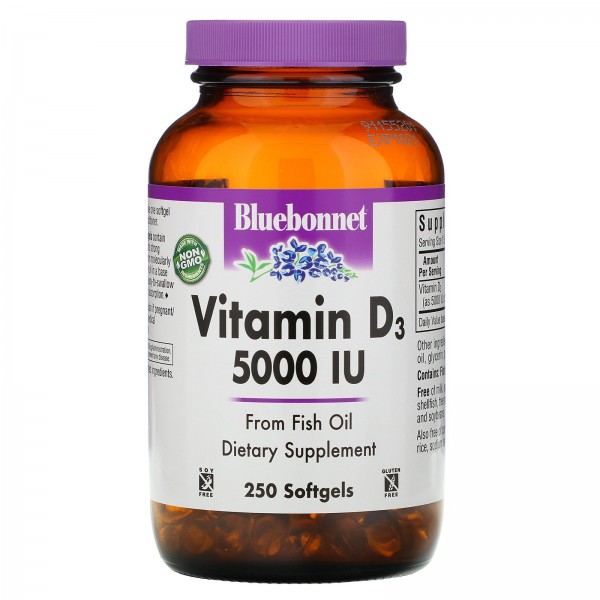 Bluebonnet Nutrition витамин D3 5000 МЕ 250 мягких таблеток