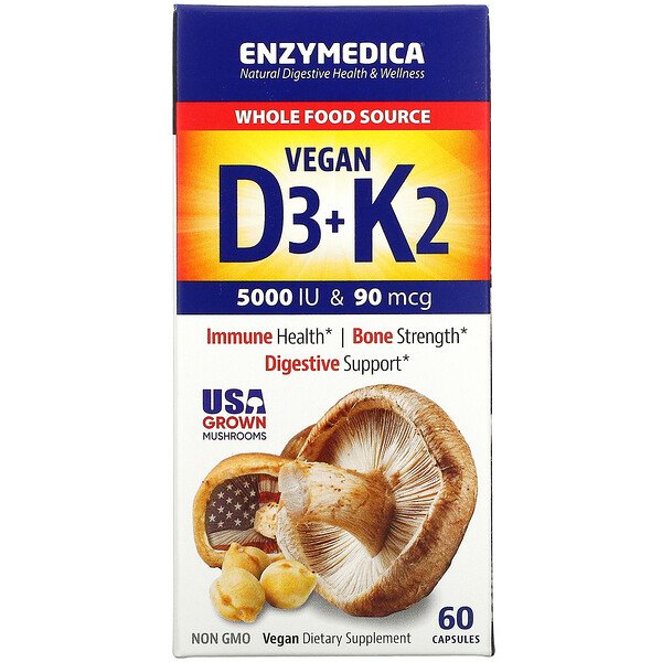 Enzymedica Витамины D3-К2 5000 МЕ/90 мкг веганские...