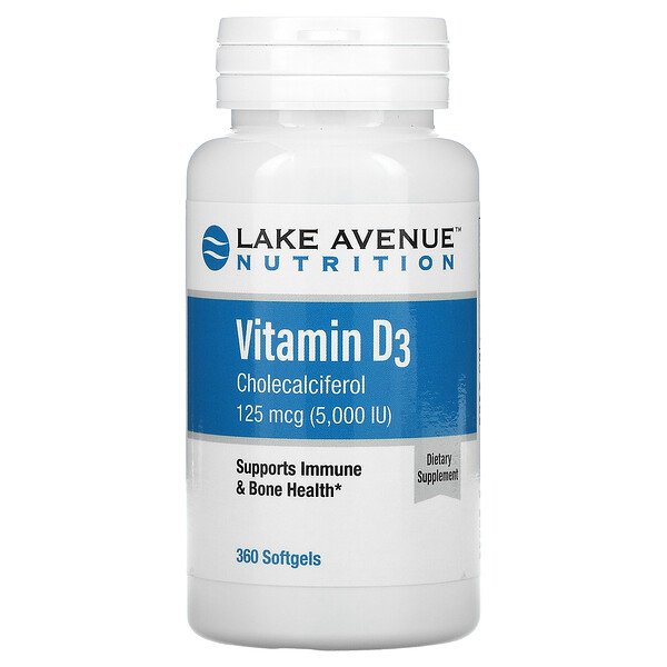 Lake Avenue Nutrition Витамин D3 5000 МЕ 360 капсу...