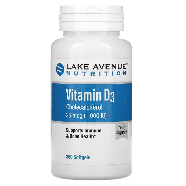 Lake Avenue Nutrition Витамин D3 1000 МЕ 360 капсу...