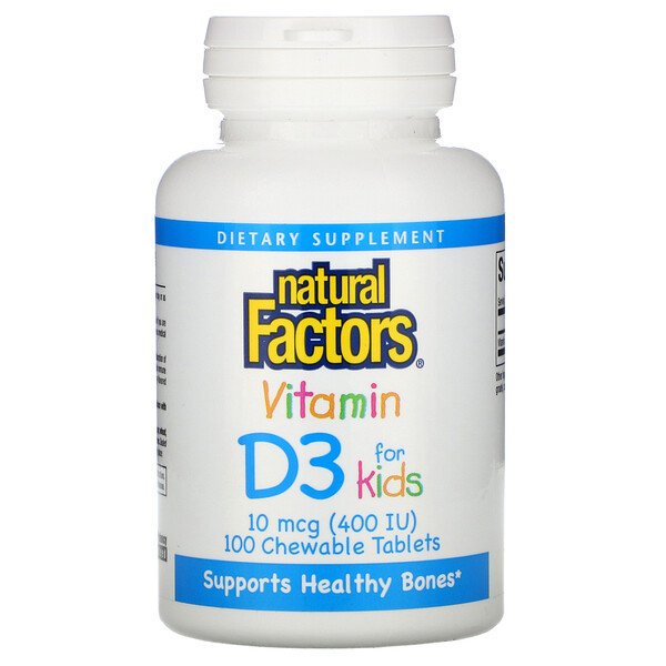 Natural Factors Витамин D3 400 МЕ Клубника 100 жев...