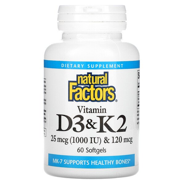 Natural Factors Витамины D3-К2 60 капсул...