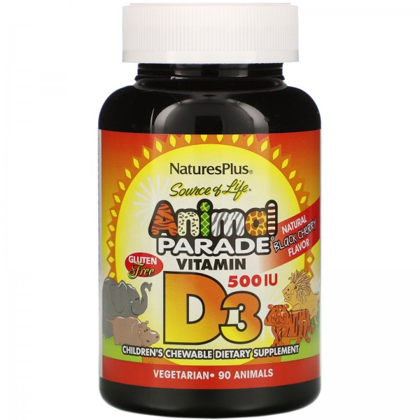 Nature's Plus Animal Parade Витамин D3 для детей 500 МЕ Черешня 90 жевательных таблеток