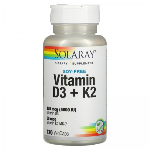 Solaray Витамины D3-K2 5000 МЕ/50 мкг 120 вегетари...