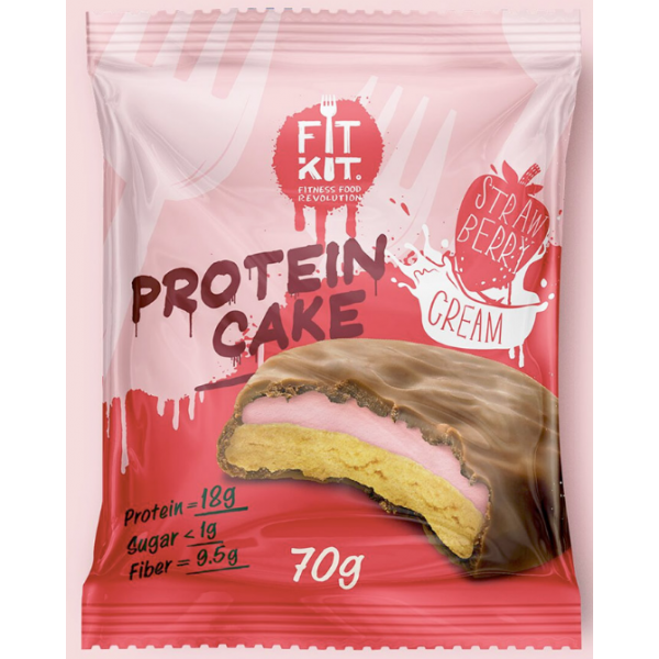 FITKIT Протеиновое печенье с суфле 70 г Клубника со сливками