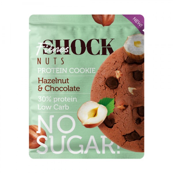 FitnesSHOCK NUTS Ореховое печенье с шоколадными каплями без сахара 40 г Шоколад-Фундук