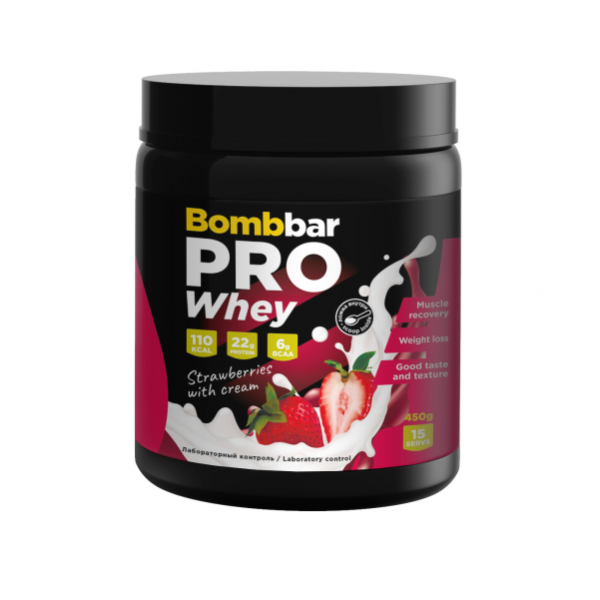 Bombbar Протеин Whey Pro 450 г Клубника со сливкам...