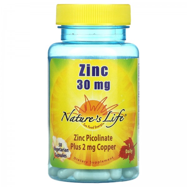 Nature's Life Цинк 30 мг 50 вегетарианских капсул