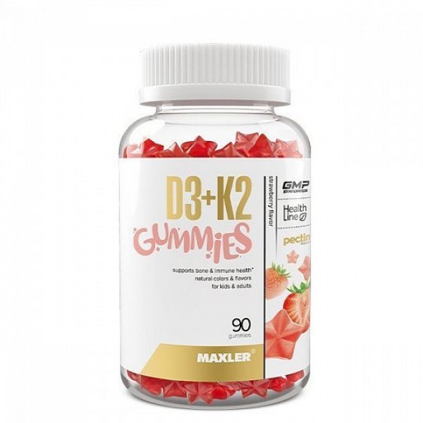 Maxler Детские витамины D3-K2 Gummies 90 жевательных конфет Клубника